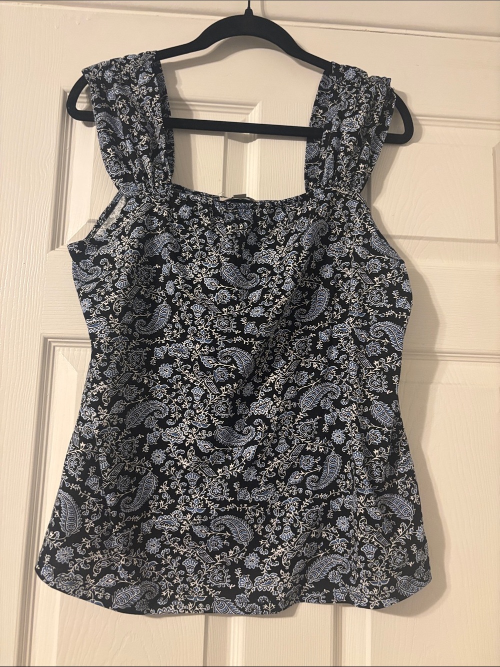 LOFT Black Tank Top with Light Blue Paisley Print